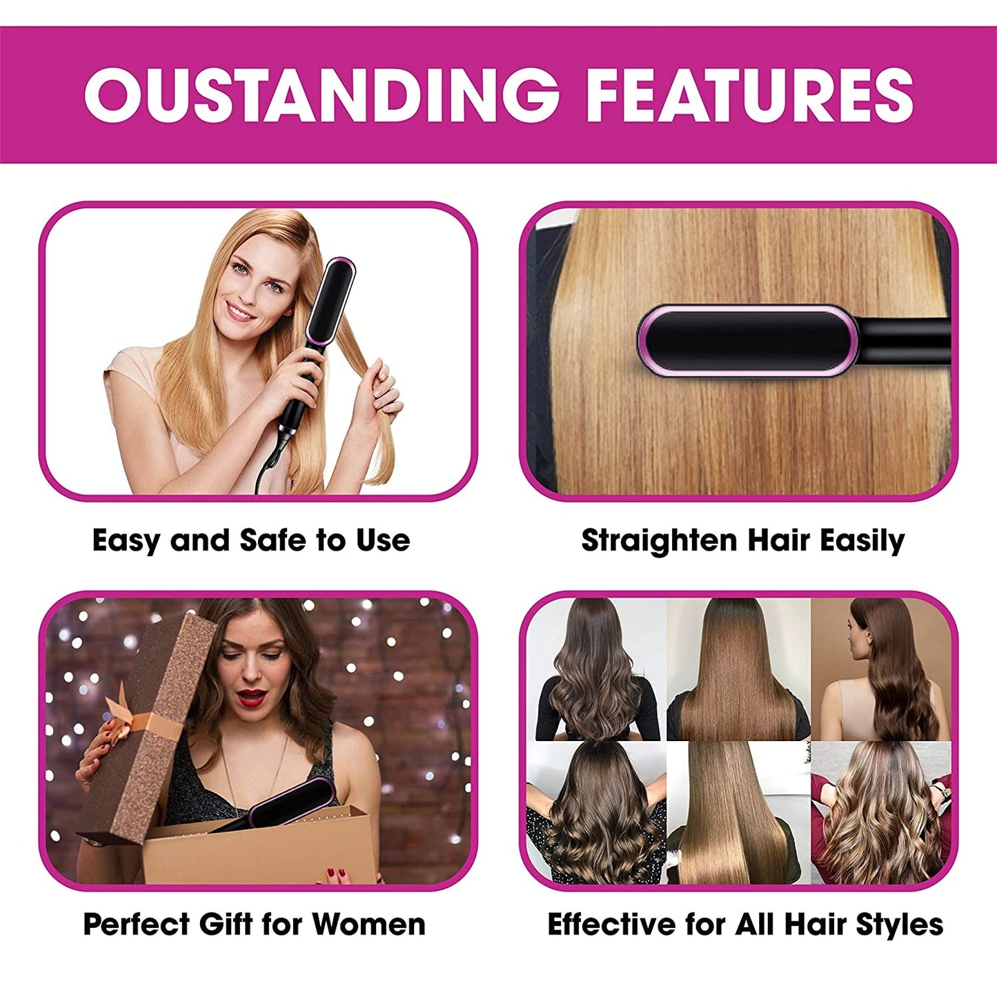 Hair Straightener Iron Brush Straight Hair Comb 2-in-1