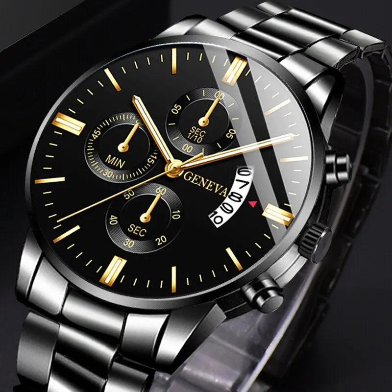 Fashion Men Stainless Steel Watch Luxury Calendar Quartz
