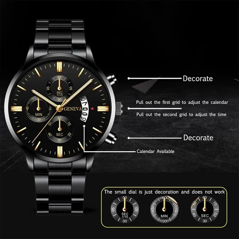 Fashion Men Stainless Steel Watch Luxury Calendar Quartz