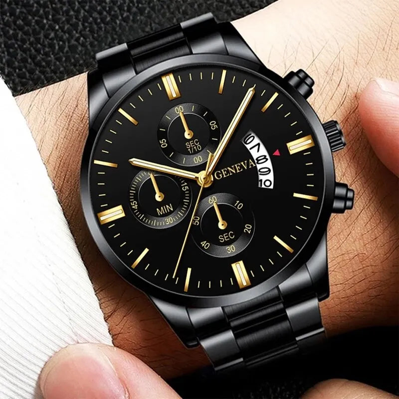 Fashion Men Stainless Steel Watch Luxury Calendar Quartz