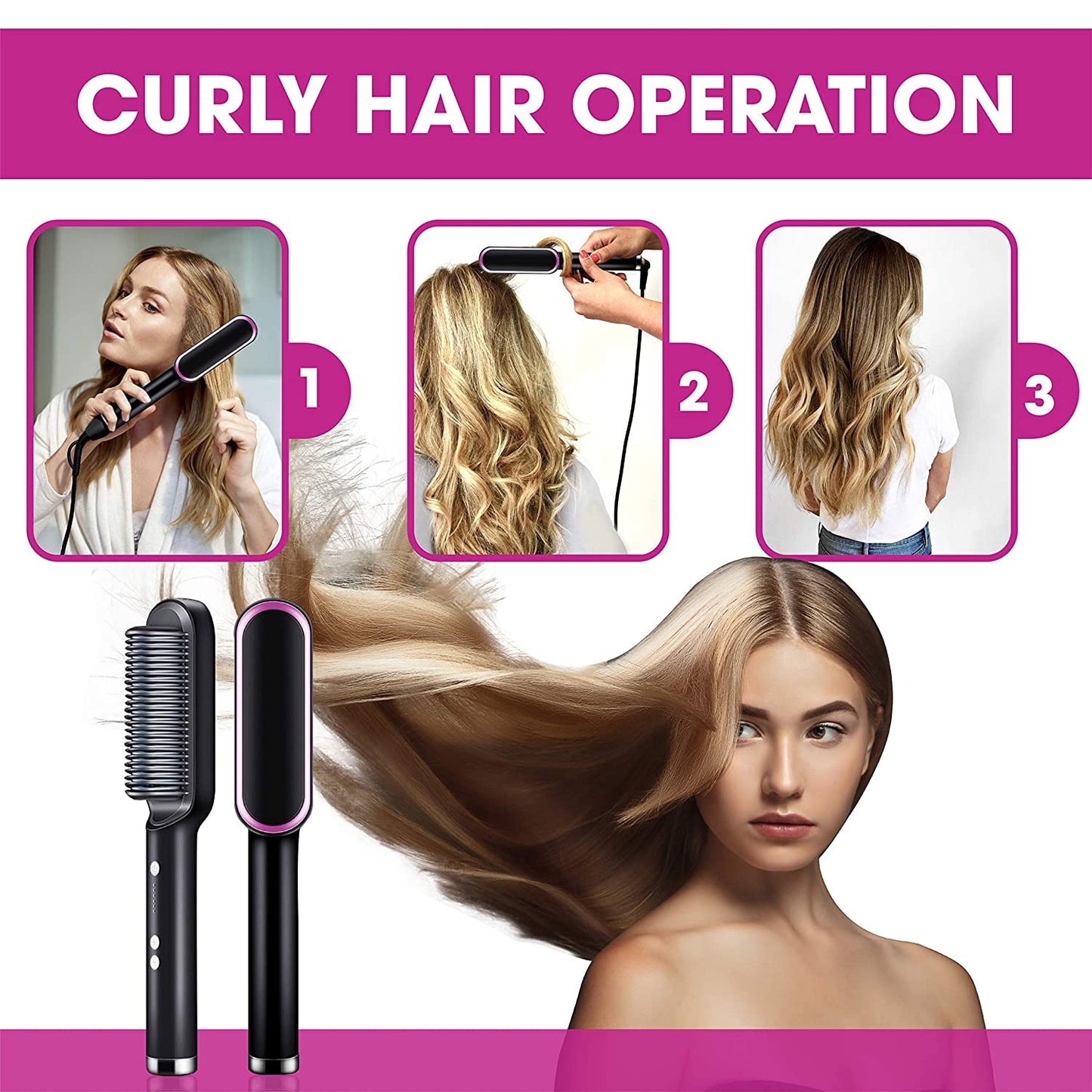 Hair Straightener Iron Brush Straight Hair Comb 2-in-1