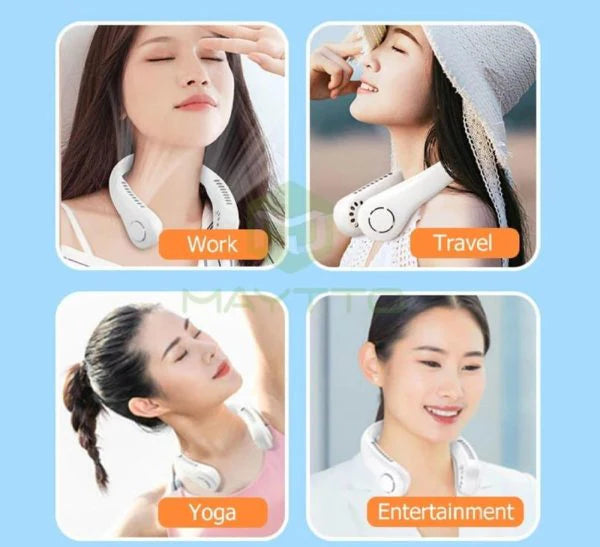 Portable Neck Fan Electric Wireless Fan Rechargeable USB Mini Fan Bladeless Personal Fans Hanging Neck Cooler for Outdoor Sports