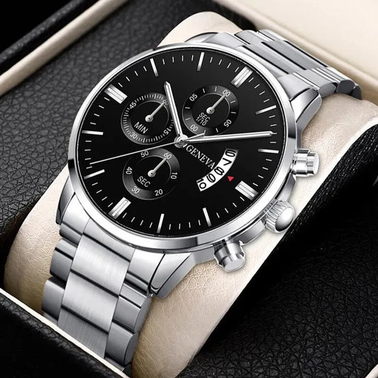 Fashion Men Stainless Steel Watch Luxury Calendar Quartz