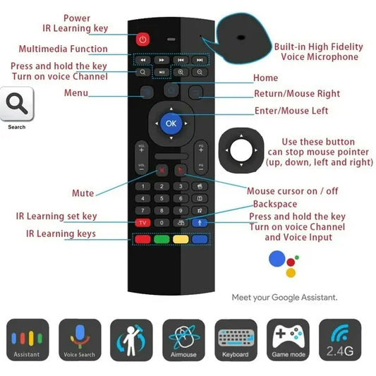 Air Mouse and keyboard with Voice Command ( All Android TVs, Smart TVs, TV boxes, TCL TVs, HTPCs, Hisence TVs)